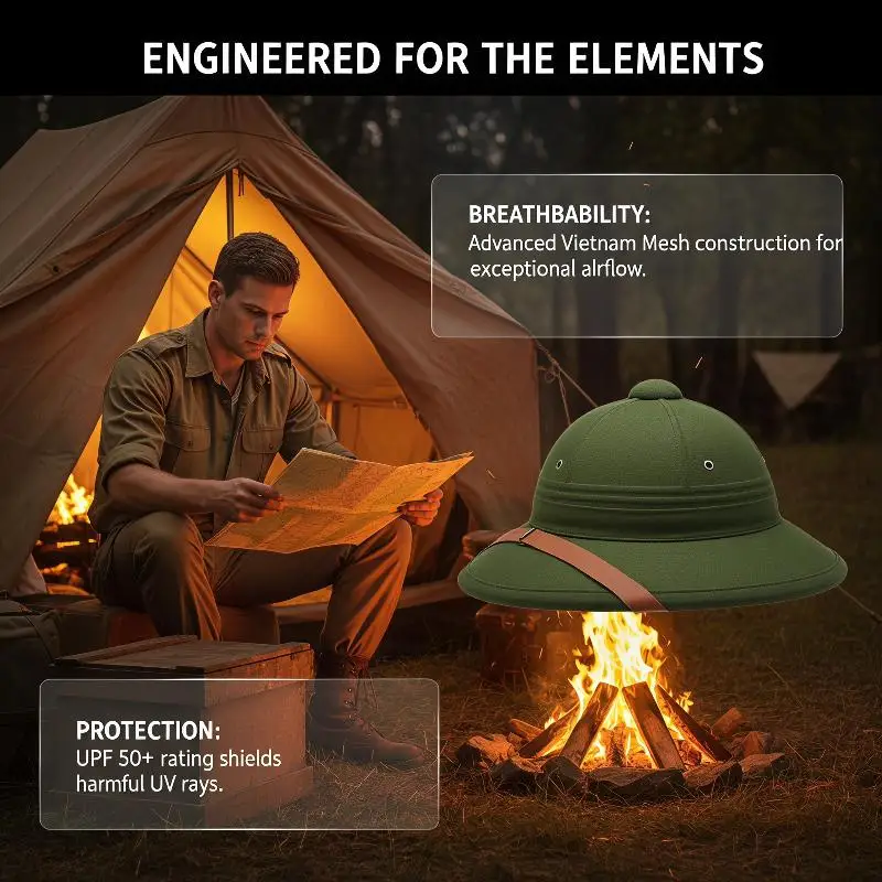 Modischer Vietnamkrieg-Hut für Damen und Herren, Britischer Strohhelm, Sommer-Boater, Bucket-Sonnenhut, Unisex Dschungel-Bergarbeiterkappe – Detail 3