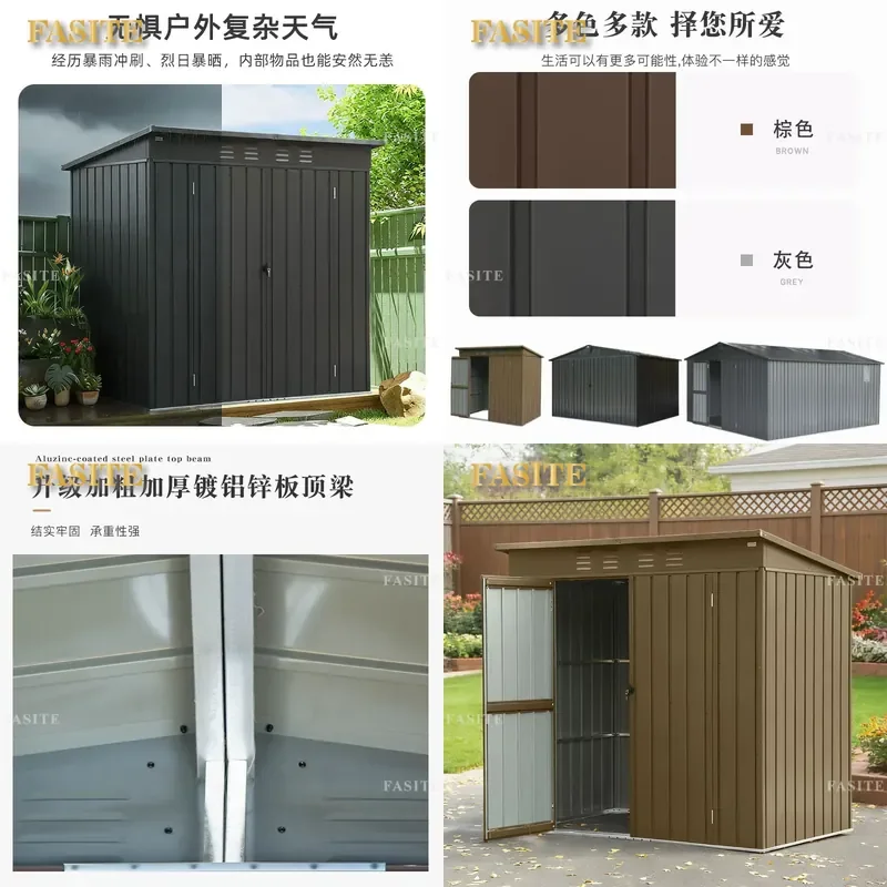 For Outdoor Metal Storage Shed Large Capacity Garden Tool House Courtyard Terrace Utility Room Weatherproof Cabinet