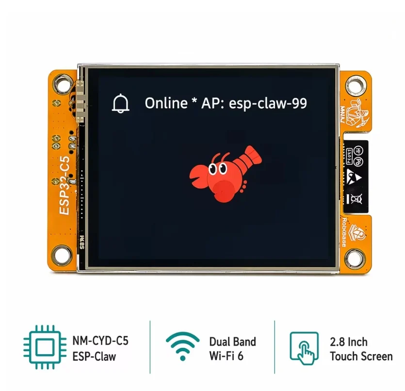 

NM-CYD-C5 Palm AI Agent Board with ESP-Claw for IoT Devices - 2.8" screen dual-band wifi ESP32-C5 support GPT, DeepSeek, Claude
