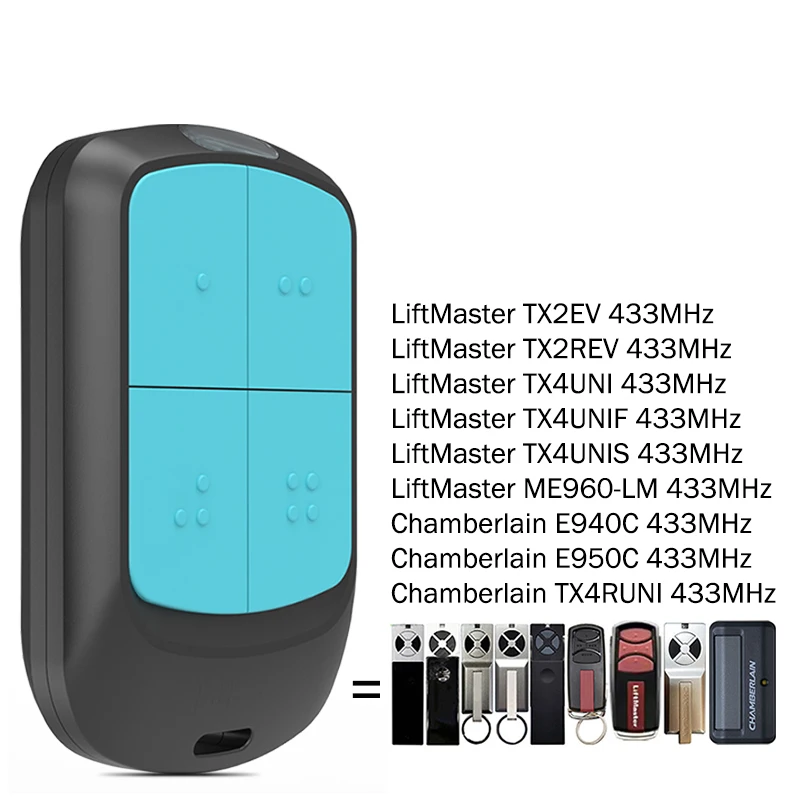 

LiftMaster TX2EV TX2REV TX4UNI TX4UNIF TX4UNIS ME960-LM Chamberlain E940C E950C TX4RUNI Пульт дистанционного управления для гаражных ворот/ворот 433 МГц