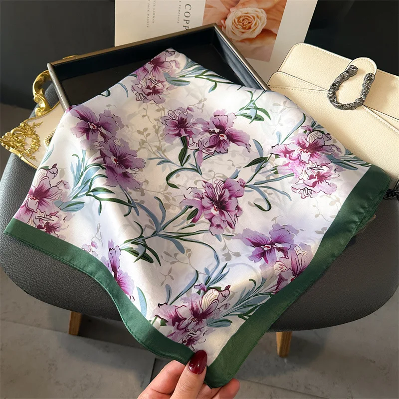 

Print Silk Scarf for Women Small 70cm Square Scarf Sun Protection Shawl Neckerchief Headscarf Hair Band Scarves Luxury Designer