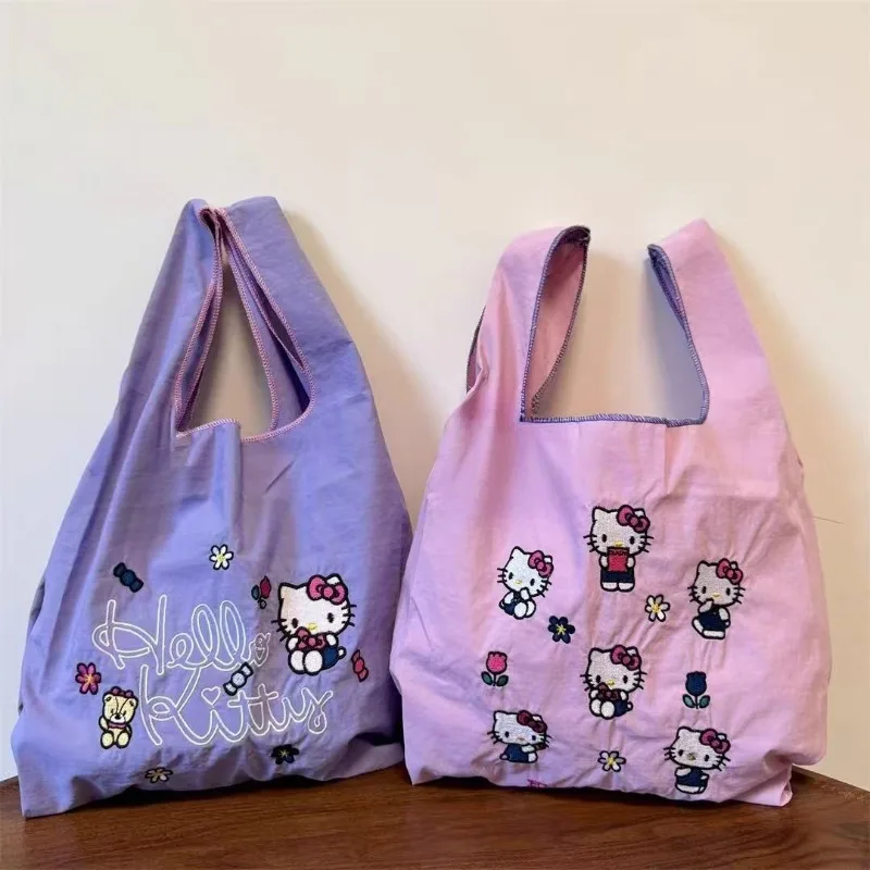 

Hello Kitty Anime Kawaii Sanrio Ins Fashion Portable Storage Bag Cute Kt Cat Foldable Large Capacity Full Print Handbag Gifts
