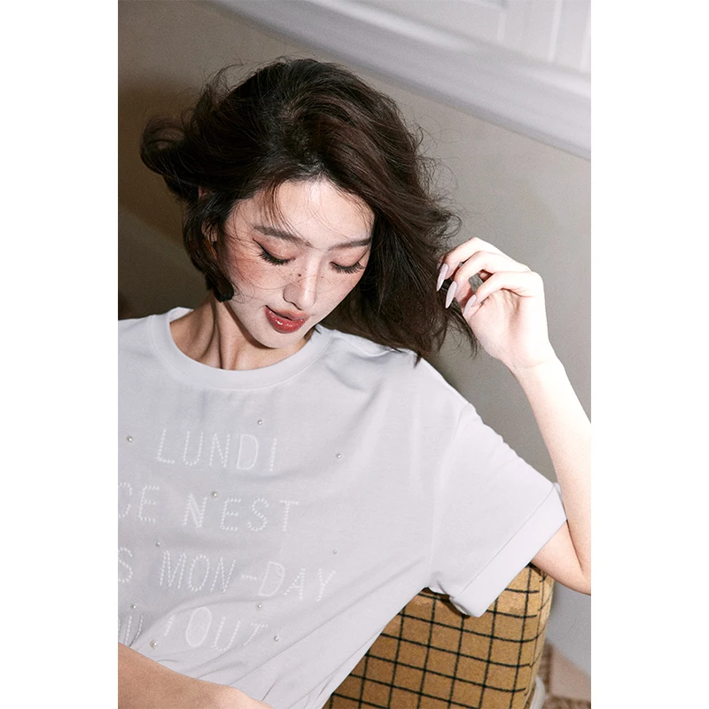 

Rosebanks Commuter Sle ort Sve футболка в стиле пэчворк с кружевным дизайном из бисера, универсальная летняя круглая футболка из смеси хлопка и нейлона