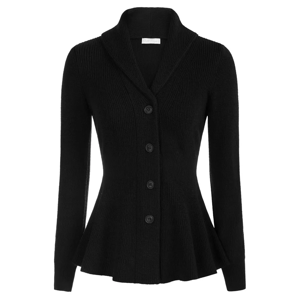 BP damski sweter rozpinany Slim Fit Peplum Hem bluza z długim rękawem szal Lapel zapinany na guziki sweter jesienny w stylu Harajuku Top