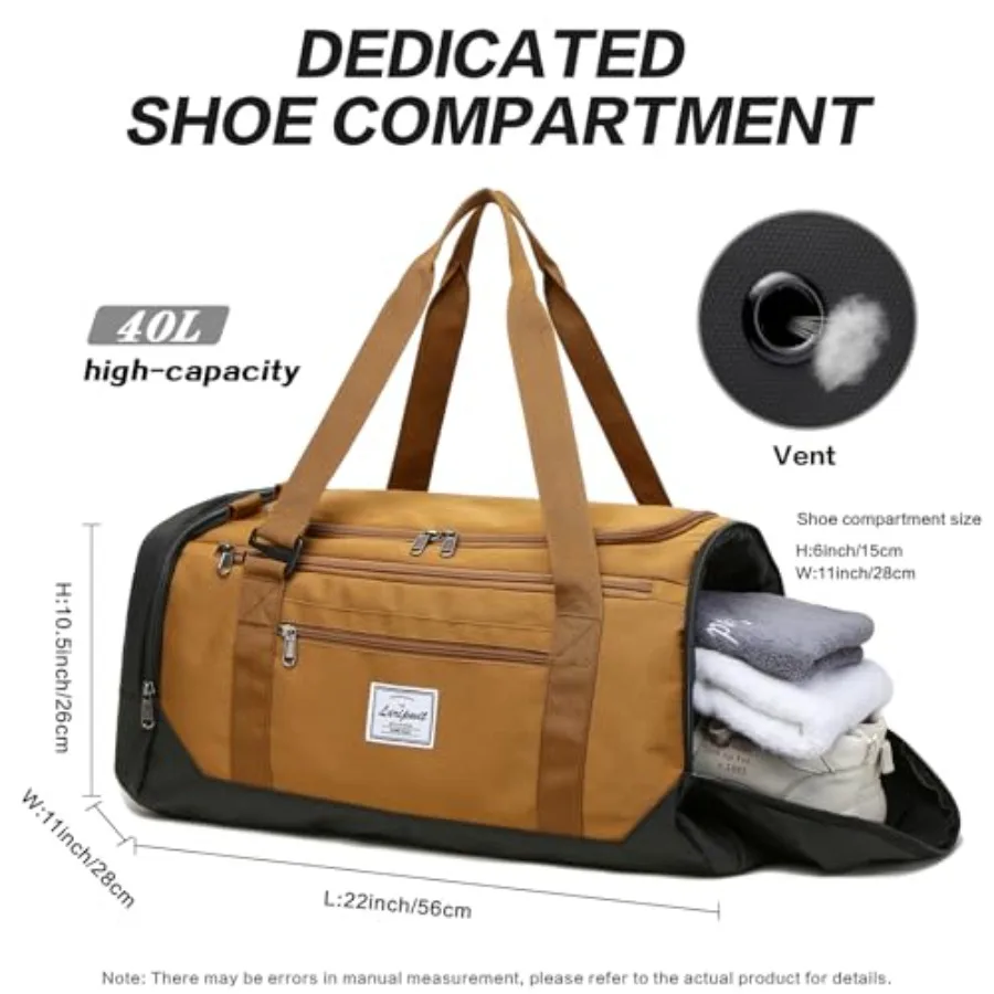 Travel Duffle Bag for men 40L Medium Sports Gym Bag with Wet Pocket and Shoes Compartment Weekender Overnight Backpack for Trav view 5