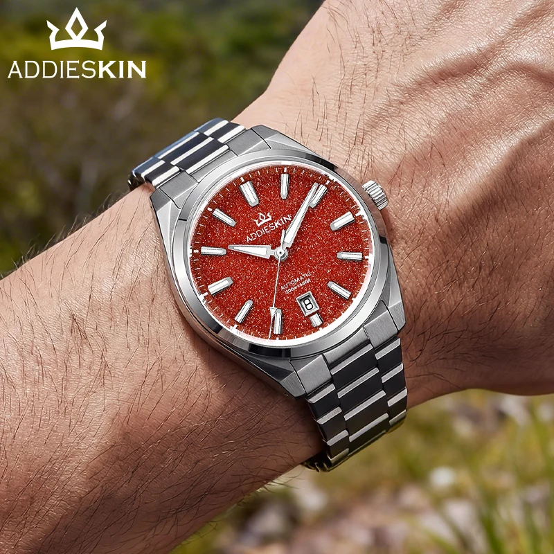 AddiesKin K010 Luxury Natural Stone Dial Men's Watch Red Goldstone Miyota 9015 Ultra Thin 200m Waterproof BGW9 Super Luminous