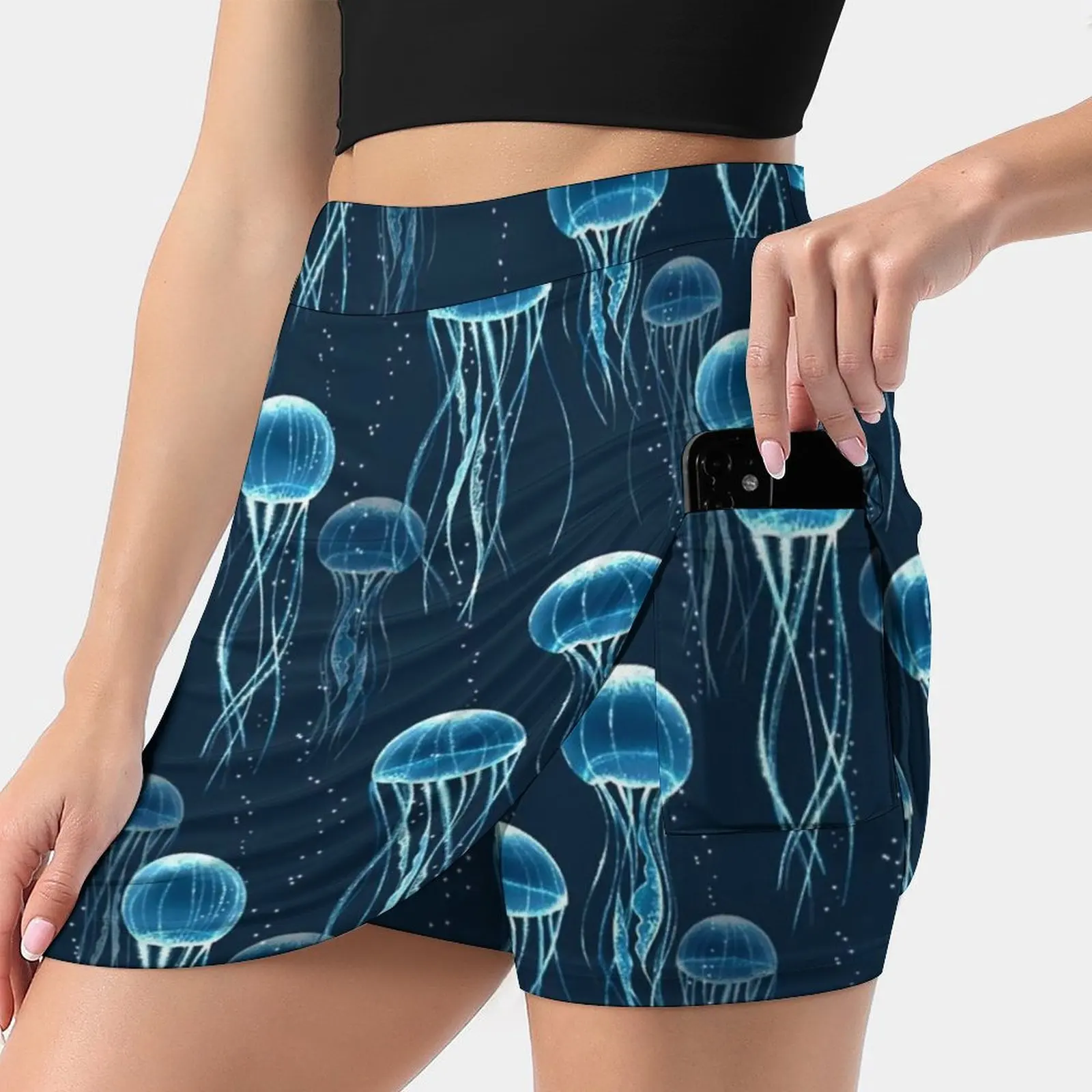 Glowing Jellyfish Women's skirt With Pocket Vintage Skirt Printing A Line Skirts Summer Clothes Jellyfish Pattern Seamless