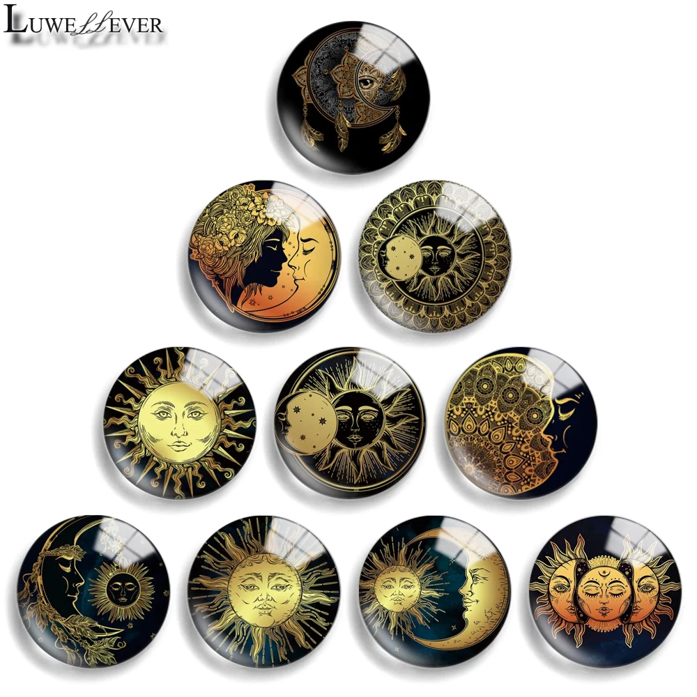 12mm 10mm 20mm 25mm 30mm 40mm 883 Sun Moon Mix Round Glass Cabochon Jewelry Finding 18mm Snap Button Charm Bracelet