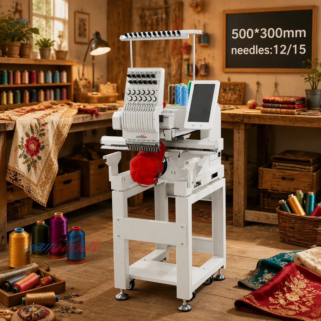 REVHON 12/15 Needle Single Head Embroidery Machine for Custom Garments, Home Studios, and Small Businesses