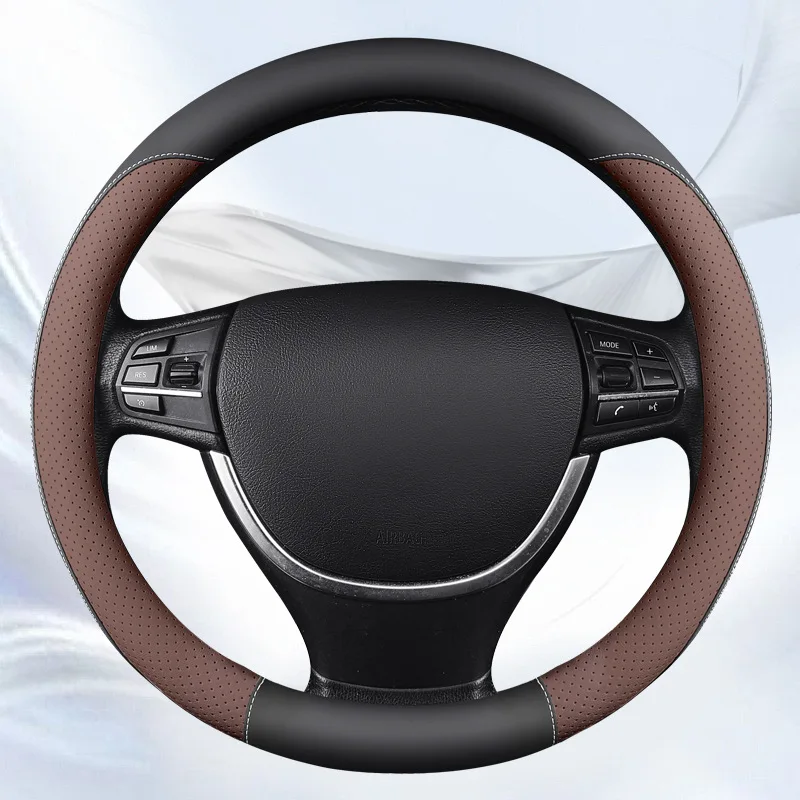 Car Steering Wheel Covers Cowhide Suede Steering Wheel Cover Wrap Universal 37-38cm Breathable Steering Covers Car Accessories