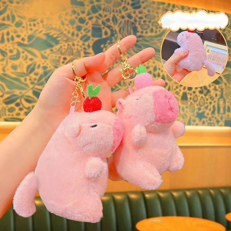 Kawaii Capybara che agita la coda peluche cartone animato peluche portachiavi bella borsa ciondolo chiave auto Holdr per regali di compleanno