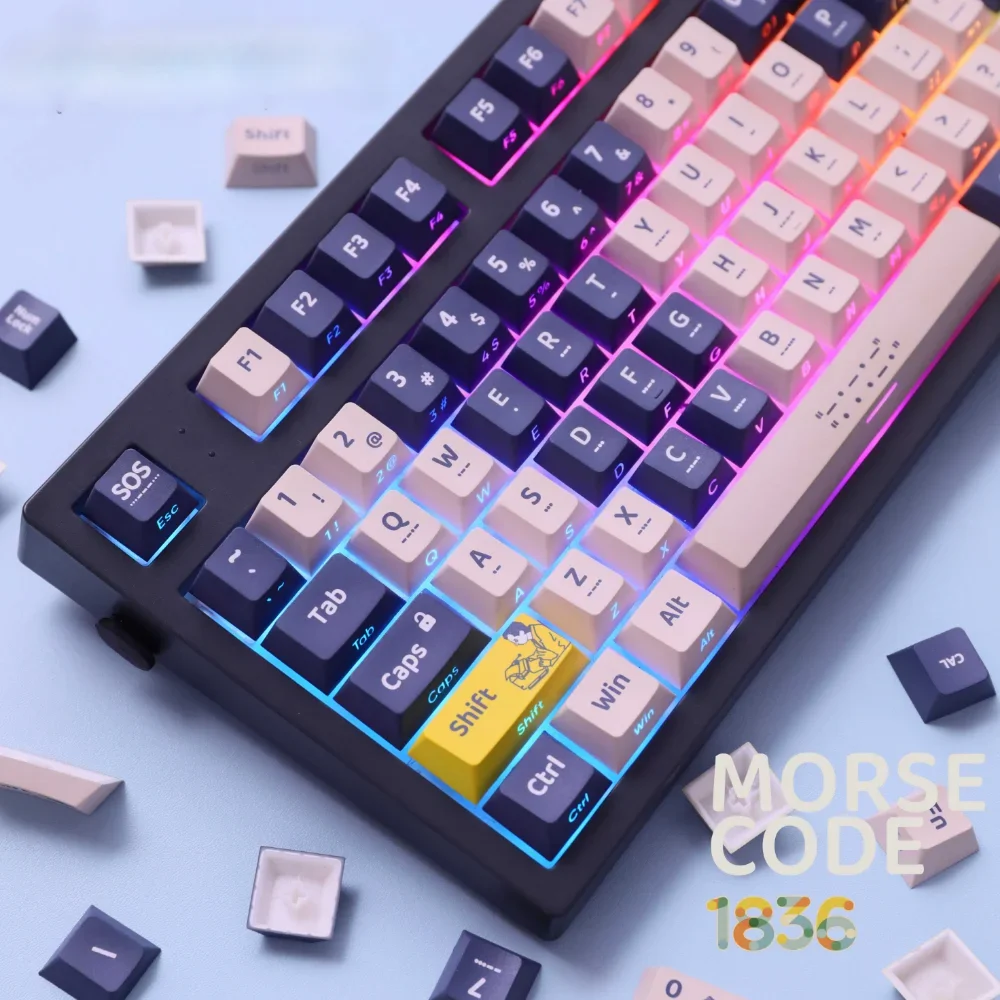 

Morse Code Cherry PBT 128-key Keycap, Side-engraved, Translucent and Cute for 60/80/87/98/104/108 Mechanical Keyboards