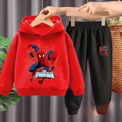 Spring Autumn Disney New Children's Clothing Sets Spiderman Boys Hooded Sweatshirt and Long Pant Two Piece Kids Tracksuits