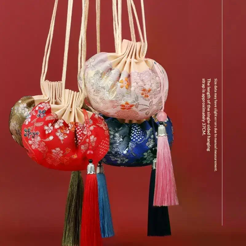 

Многоцветный тканевый мешочек-саше с цветочным узором и кисточками в китайском стиле, на завязках, для хранения, пустой, для декора