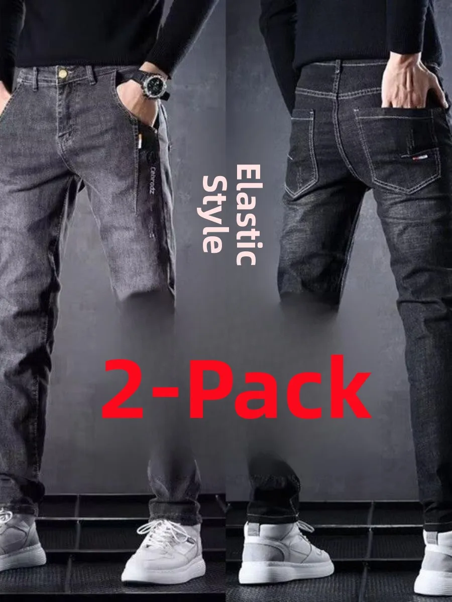 

Spring 2026 Men's Slim Fit Jeans Straight Leg Elastic Trendy Embroidered Casual Long Pants Wear Resistant Busin Scene