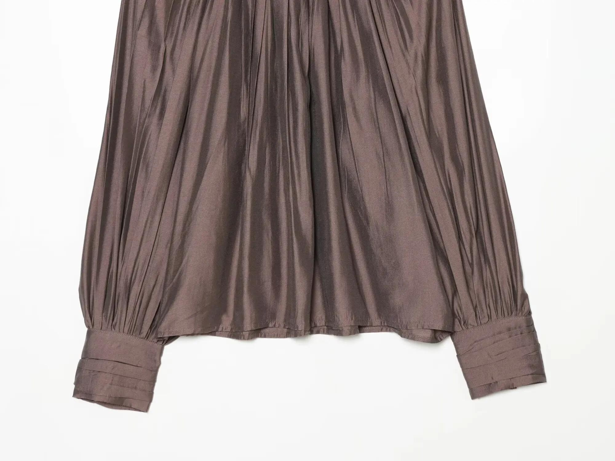 BSAY 2026 Französische Minimalistische Damen-Satinbluse mit Stehkragen, gerafftem Design, Laternenärmeln, lockerem Schnitt, glänzend, elegant, für Bürokleidung, Oberteil – Detail 24