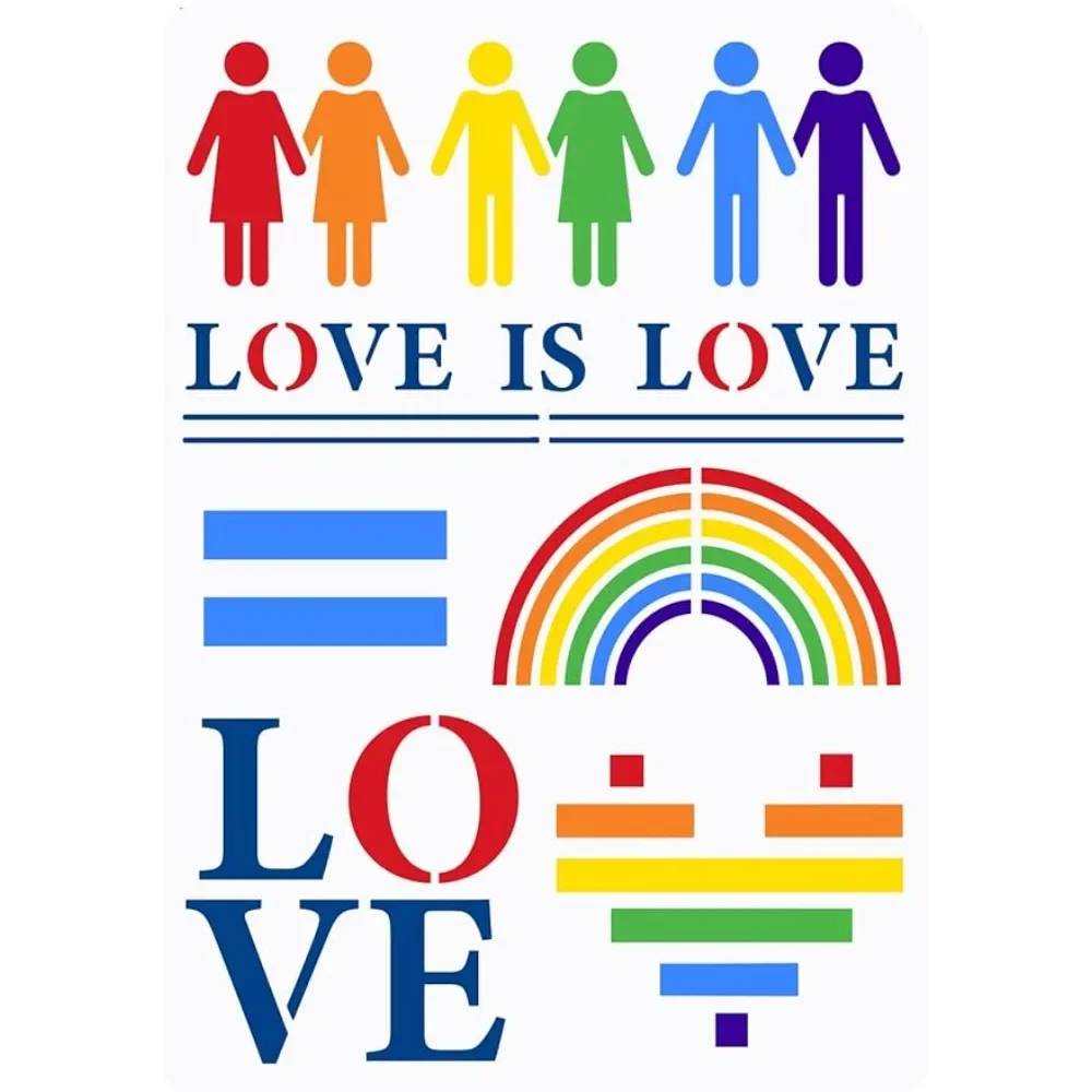 

Love Rainbow Painting Stencil 11.7x8.3 inch Equality Love PET Hollow Out Craft Stencils with Words of "Love is Love" for Paint