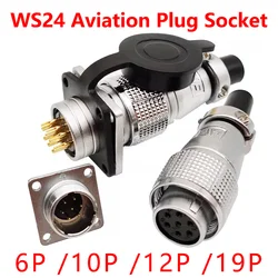 PLS24 WS24 Circular Metal Aviation Socket Plug Wire Female Male Connector M24 Threaded Coupling Panel 6/10/12/19 Pin