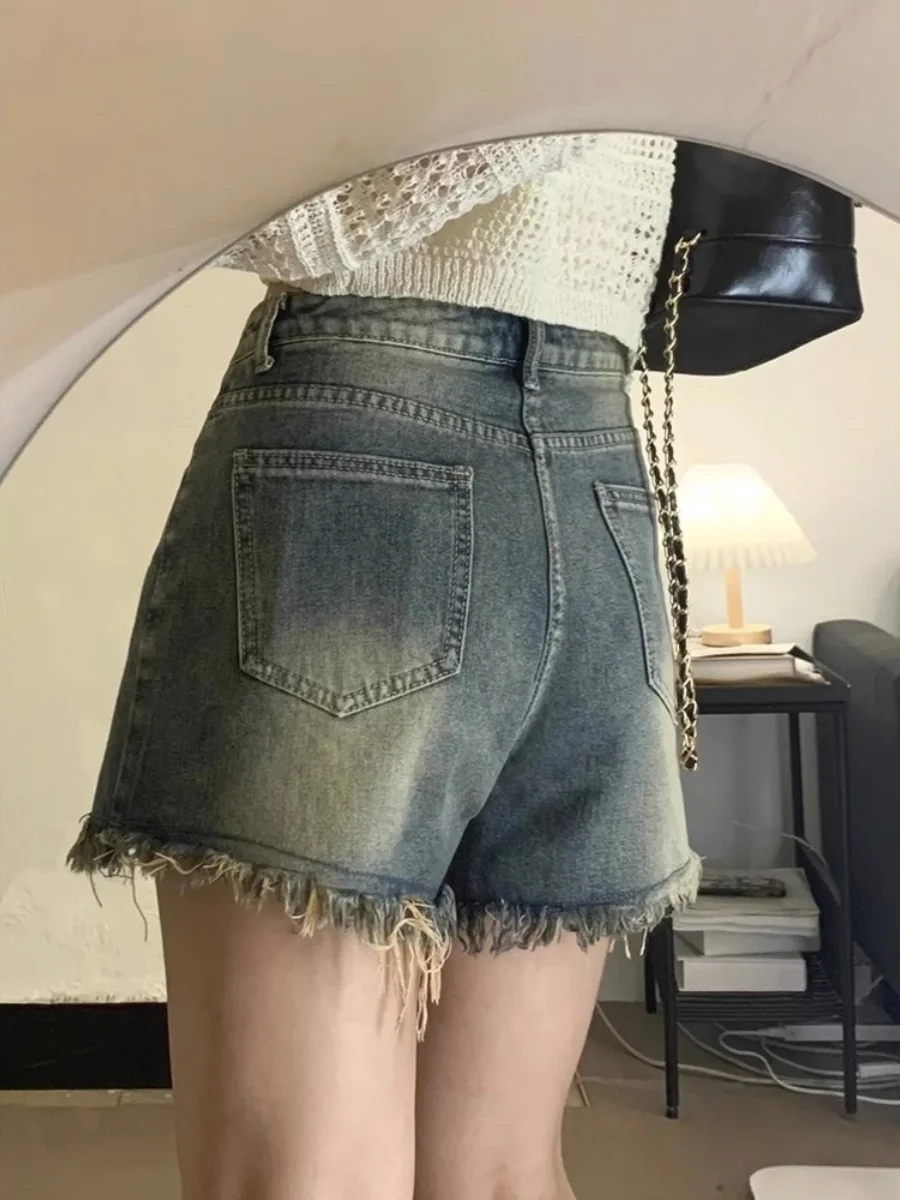 

High Waist Denim orts Women's plus Size Faded Sweet And Spicy Girl Wide Leg Hot Pants Summer Casual Blue Jeans