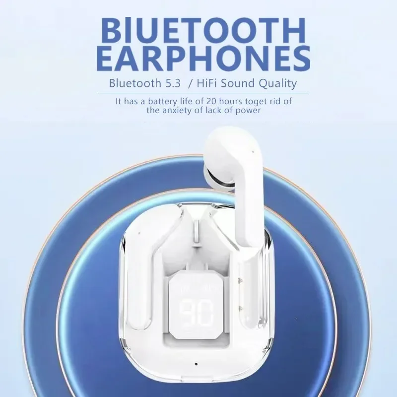 NEW T2 Tws Wireless Bluetooth Headset Transparent ENC Power Digital Display Stereo Sound Earphones for All Smartphone