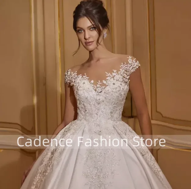 Свадебные платья с цветочным принтом по индивидуальному заказу, кружевные аппликации, украшения из бисера, атласные свадебные платья с большим подолом и шлейфом