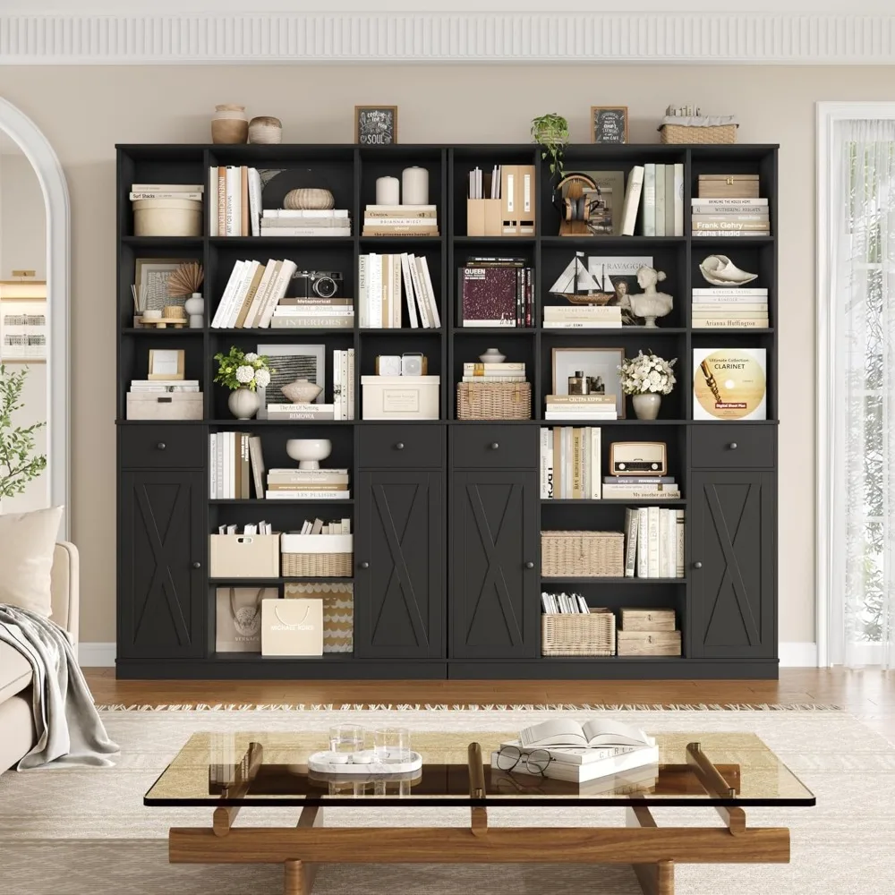 "74 Inch Tall and 45 Inch Wide Modern Bookshelf with Storage and Doors"