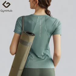 GymHUB-Ropa deportiva de Yoga, Tops de manga corta para correr, entrenamiento, secado rápido, gimnasio delgado de verano