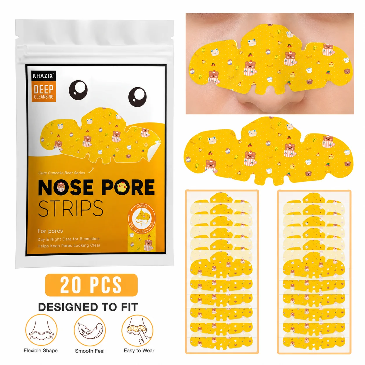 5/10/15 pieces of cartoon-shaped breathable nasal strips, soft, lightweight and elastic, suitable for use during work and daily