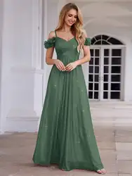 Elegant Evening Dresses Sparkling V-Neck Floral Cold-Shoulder Pleated Ever Pretty of Eucalyptus Bridesmaid Dress
