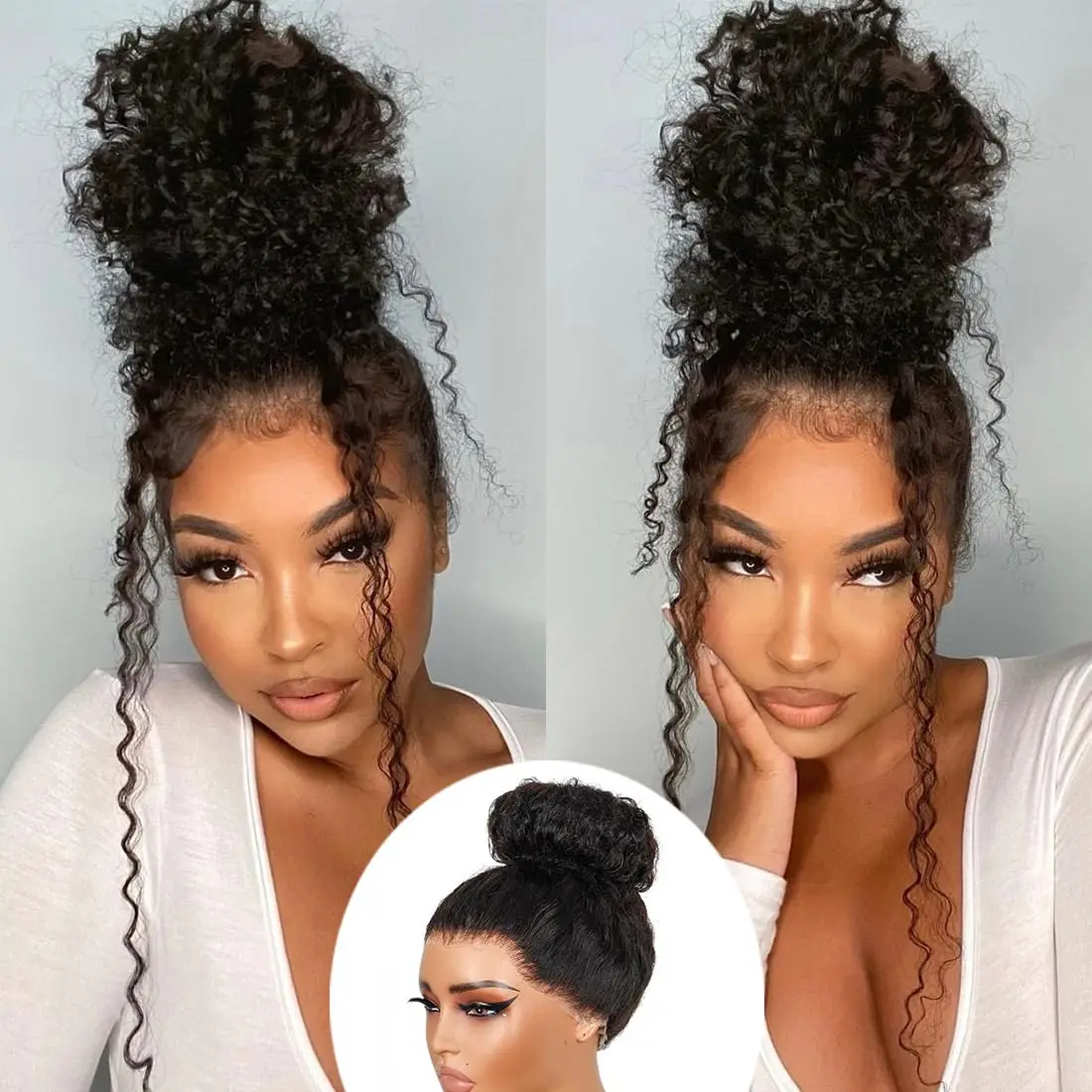 Smilegirl 230% Density Invisible Strap Deep Curly Wave 360 Full HD Glueless Wig 32 Inch Front Human Hair Wig Frontal Wig Wear and Go Daily Party Use