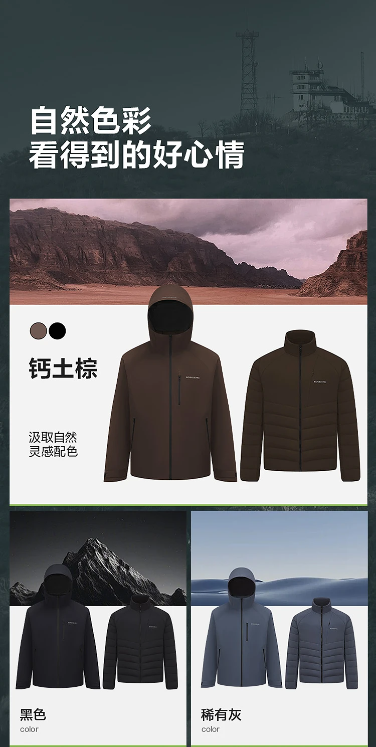 BOSIDENG 3‑In‑1 Outdoor Jacket 90 Goose Down 700+ Fill Power Detachable Liner Temperature Control Hooded Coat