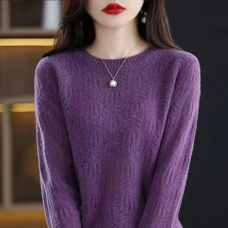 

Пуловер, женский вязаный тонкий полый свитер с длинными рукавами, свободный и удобный, новинка 2026, женский свитер