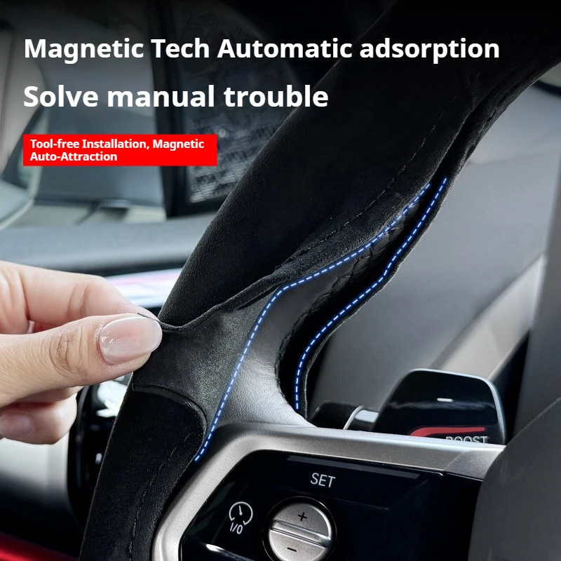 Magnetic Snap-on Steering Wheel Cover For BMW 5 3 7 8 2 4 Series X3 X4 X5 X6 X7 Anti-Slip Breathable Car Handle Accessories