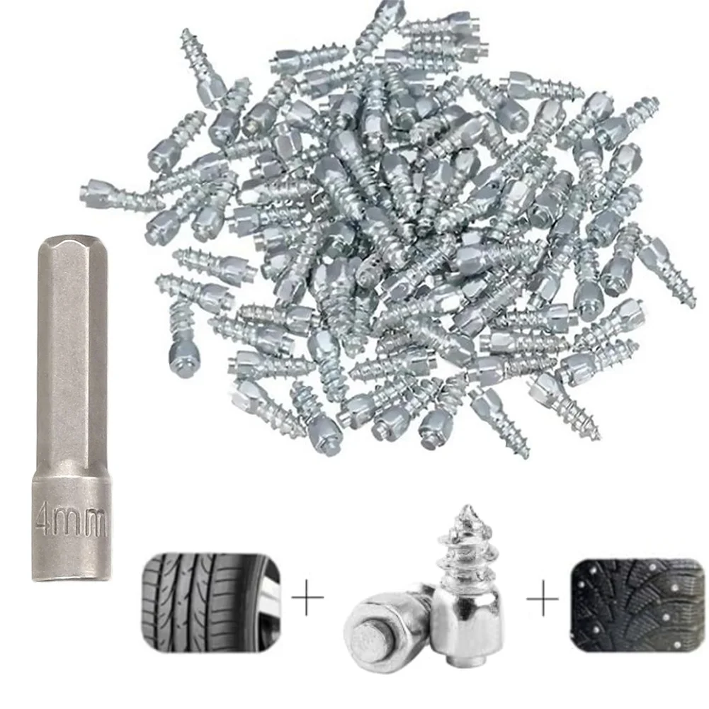 50 Pieces Tire Carbide Screw Spikes Skid Nails Anti-Slip Car Motorcycle ATV Snow Tire Spikes Hard Alloy Stud Screws