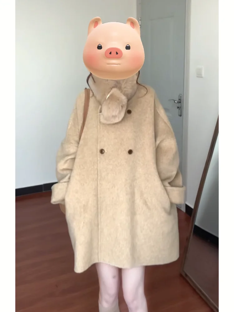 

Laid-ba Sle рта шерстяное пальто женское модное зимнее новое свободное стеганое пальто повседневное ветрозащитное пальто на пуговицах