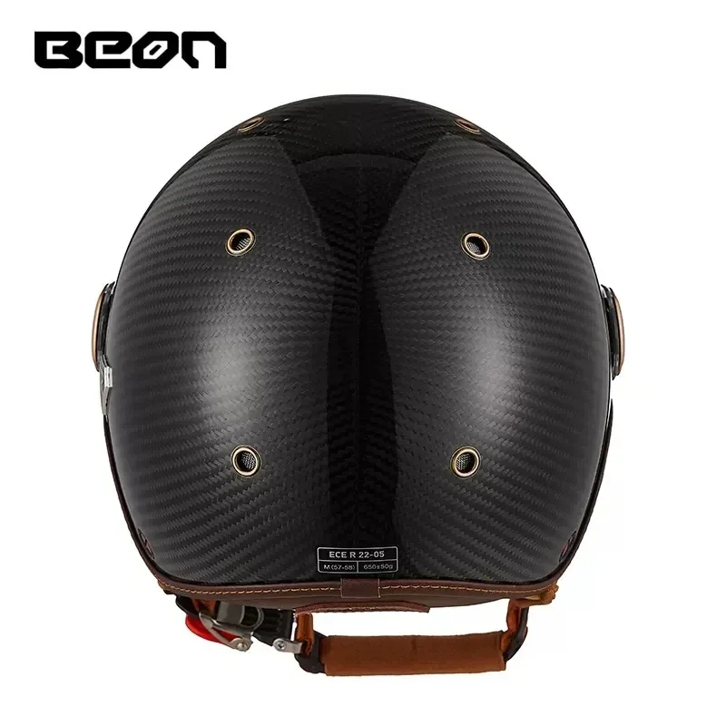 BEON BR13 ريترو مفتوح الوجه نصف خوذة دراجة نارية خمر ألياف الكربون الخوذ نتوء (غطاء) موتو نتوء (غطاء) كاسكو السعة #3