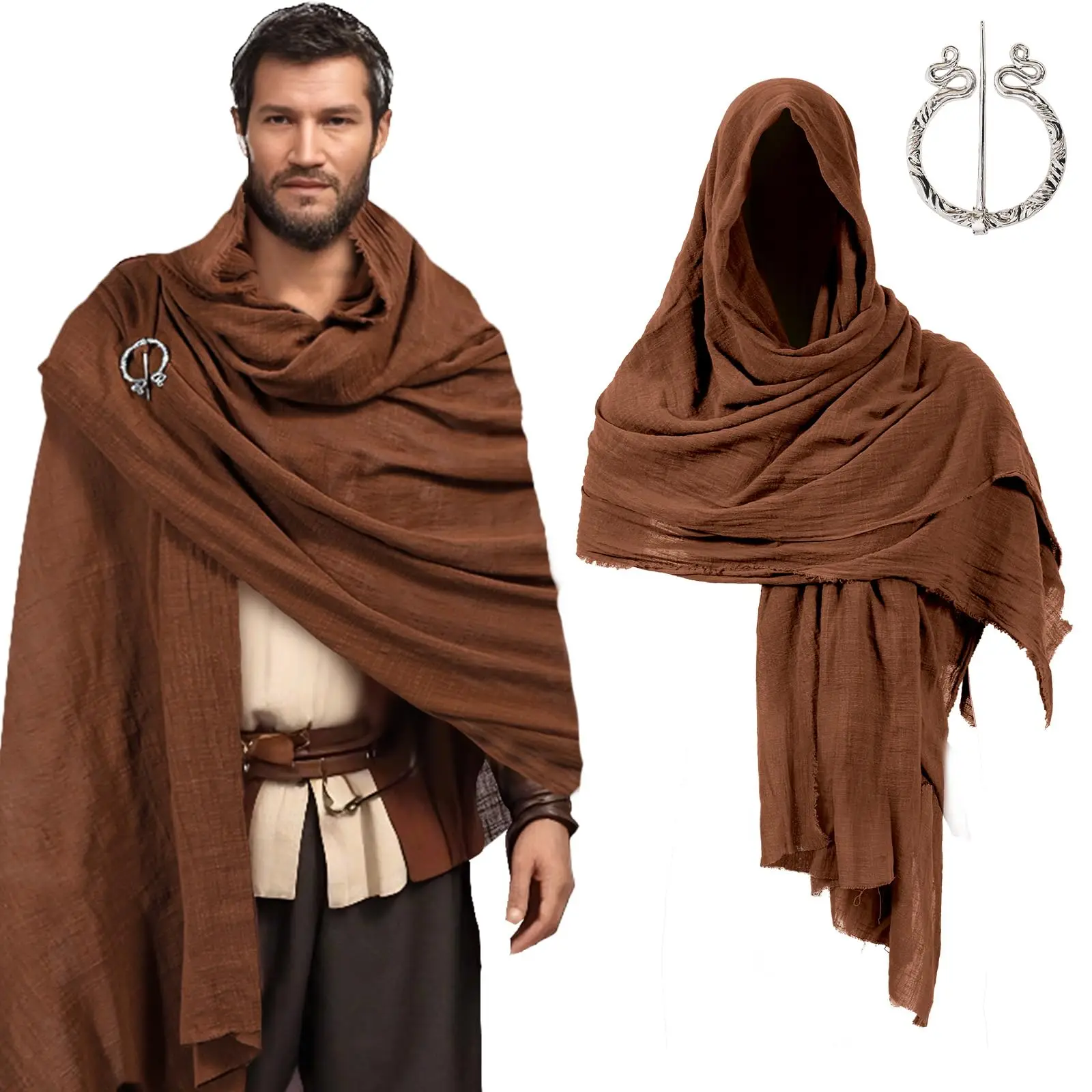 

Medieval Cloak with Hood Men Women Shawl Cowl Hood Scarf Renaissance Viking Costume Apocalyptic Cape Accessory for Adult
