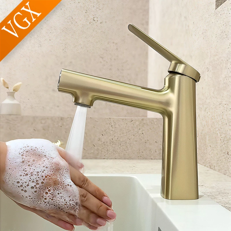 VGX Bathroom Faucets Multi-Function Basin Mixer Sink Faucet Gourmet Washbasin Tapware Hot Cold Water Tap Brushed Mixer Crane