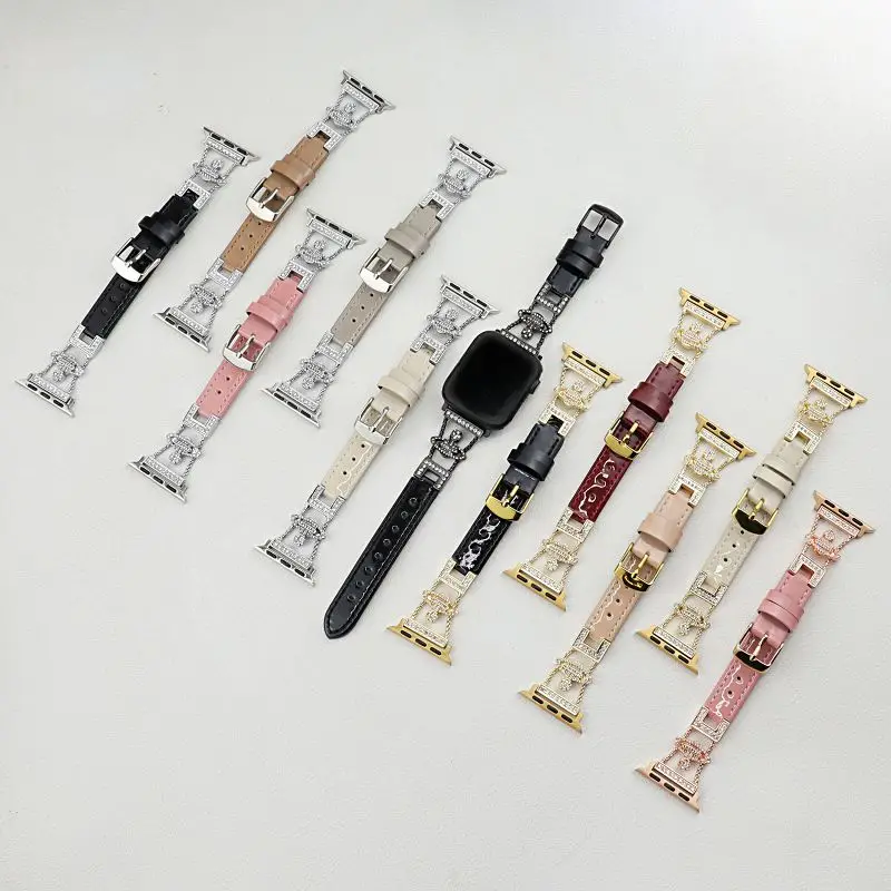 

Diamond Leather Watch Straps for Apple Watch 38 40 41 42 44 45 46 49mm Bracelets Women Luxury Wristbands for iWatch S10 9 8 7 6