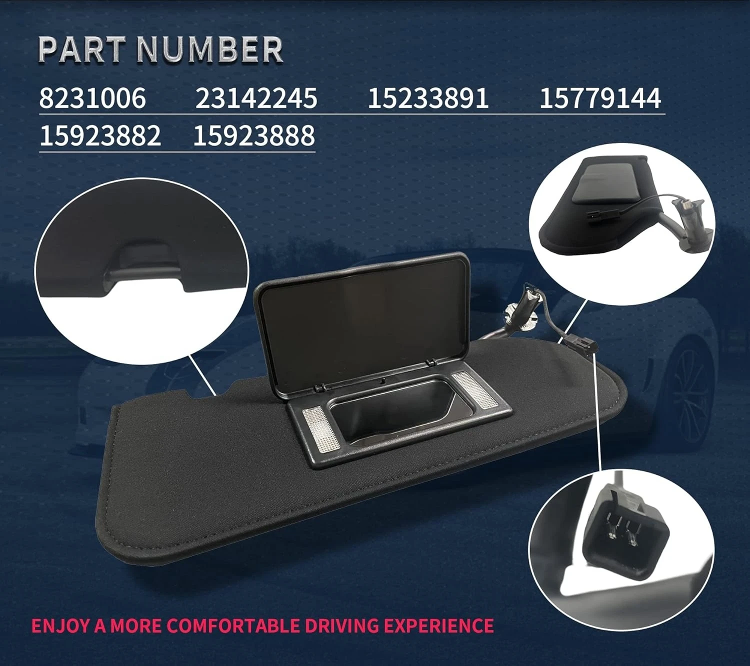 Left Driver & Right Passenger Side Sun Visor For Chevrolet Corvette C6 2005-2013 Replaces 23142243 23142245 Sunshield With Lamp