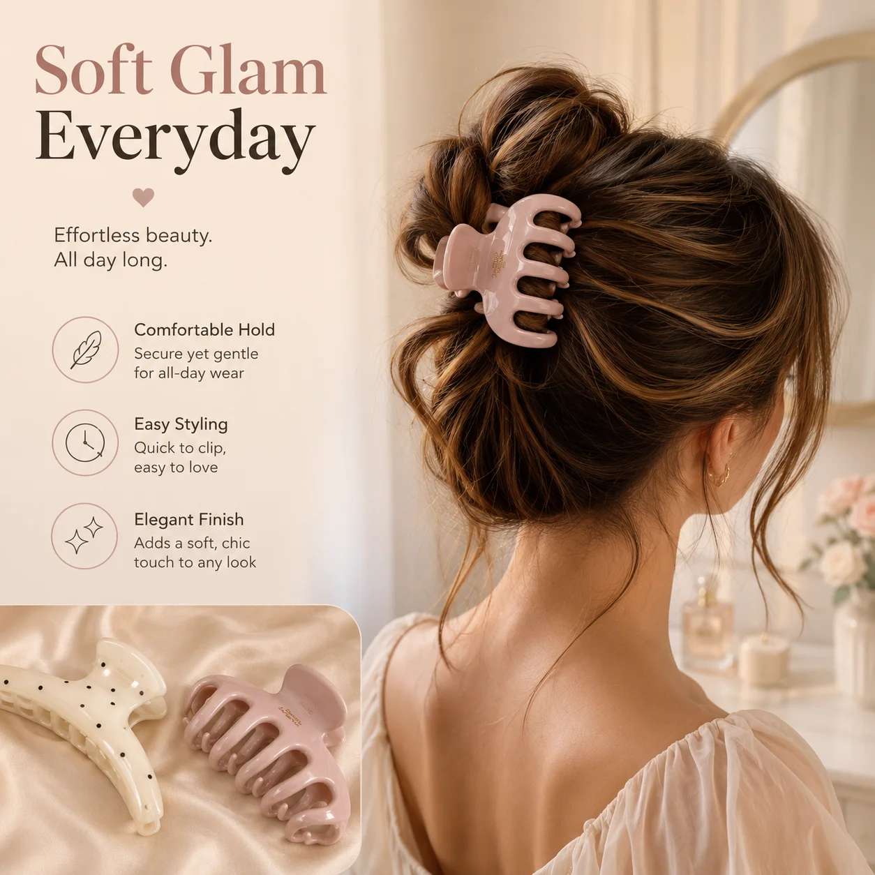 Elegant Simple Polka Dot Hair Claw Large Size Back Head Updo Shark Clip Premium Lazy Style Hair Accessories For Women