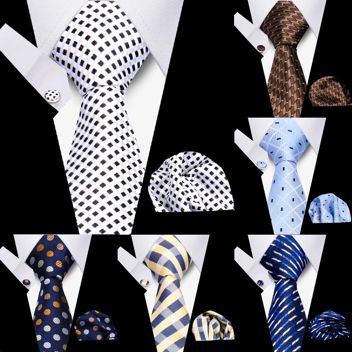 Fashion Elegant Gifts For Men Tie Set Luxury Striped Necktie Handchief Cufflinks 3 Pcs Business Party Wedding Suit Accessories