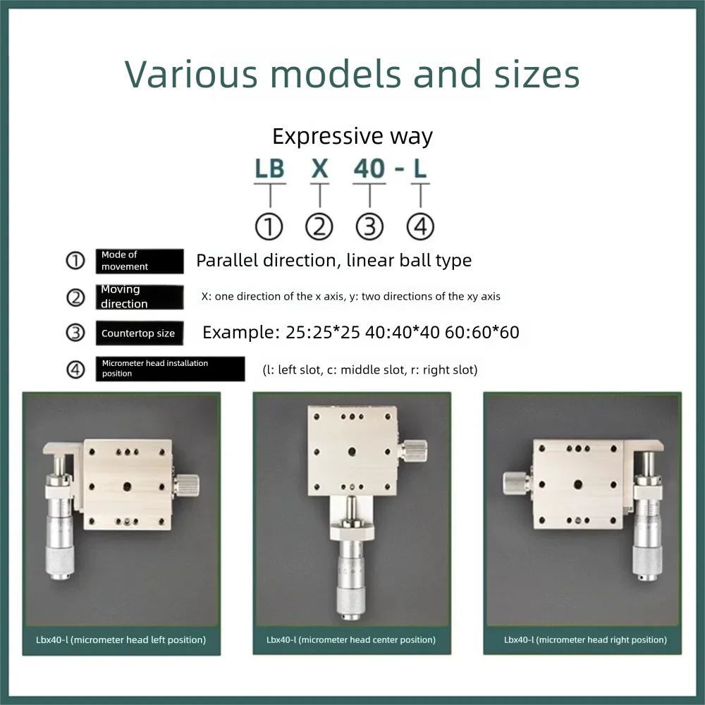 XY Axis 25*25mm 40*40mm 60*60mm Optical Stainless Steel Stage Manual High-Precision Sliding Table 100*100mm