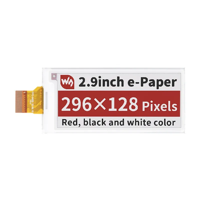 

2.9inch E-Paper E-Ink Display Module (B) 296×128 Pixels Red / Black / White Three-Color SPI Interface Wide Viewing Angle