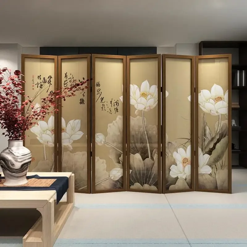 Chinese screen partition fashion living room hotel bedroom office Chinese entrance semi-transparent folding lotus folding