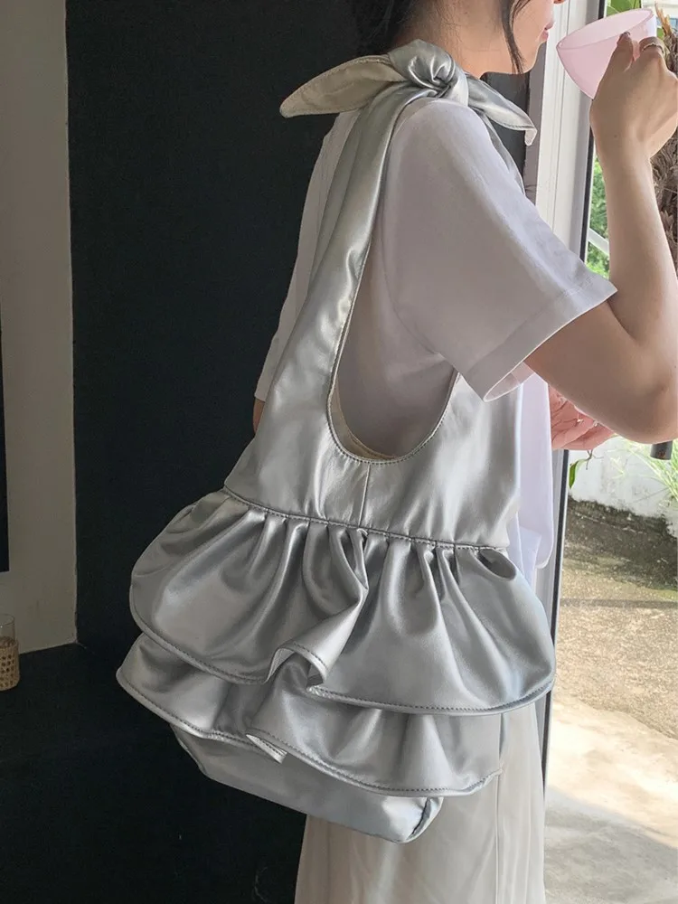 Fashion Korean  Shoulder Bags Women Folded Ruffled Edge Handbags Trend Chic Large Capacity Soft Leather Underarm Bag 2024 New