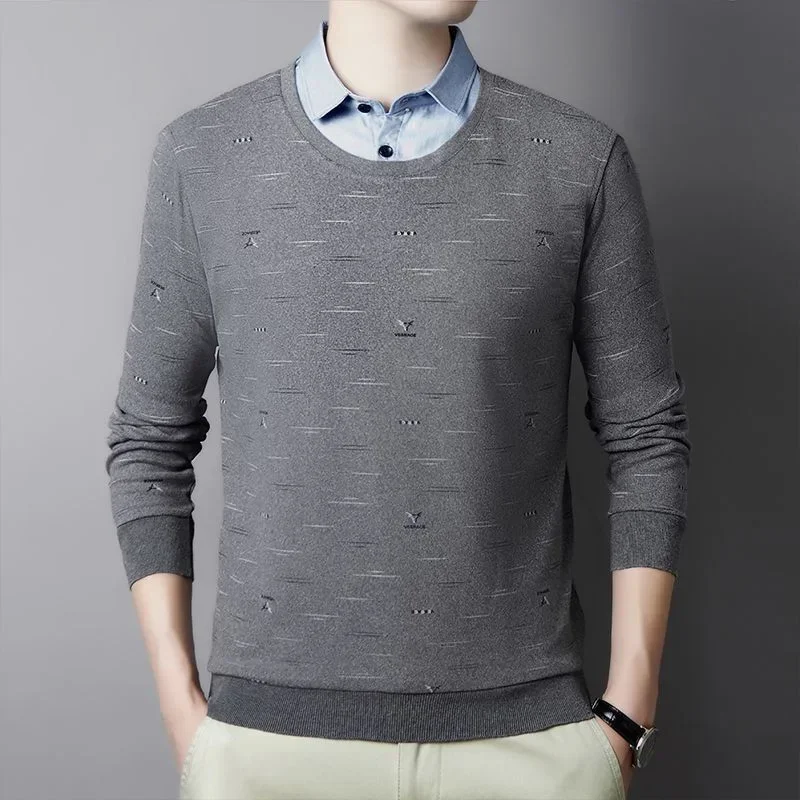 

Fashion Lapel Spliced Fake Two Pieces Business Shirts Men's Clothing 2023 Autumn New Oversized All-match Pullovers Casual Tops