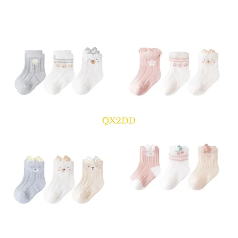 

QX2D 3 пары хлопковых носков для малышей, дышащие сетчатые вентилируемые мягкие удобные дышащие носки для детей