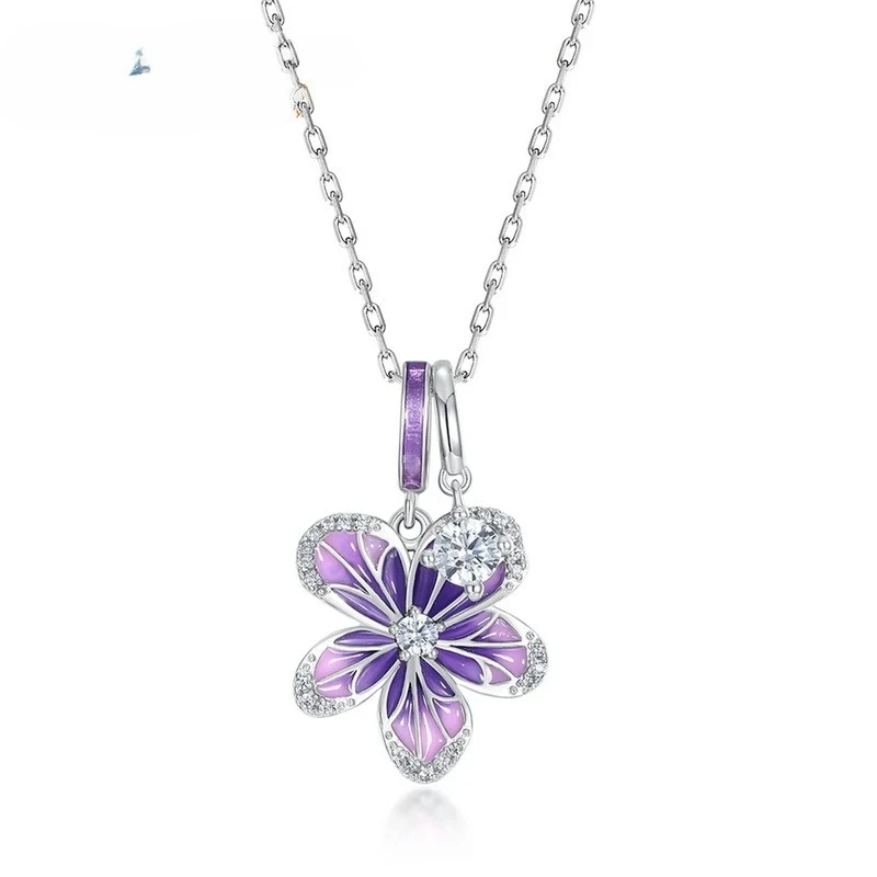 

S925 Silver Orchid Sky Window Enamel Pendant Collarbone Chain, Fresh Style. 18K Gold, PT950 Platinum Plated Silver,