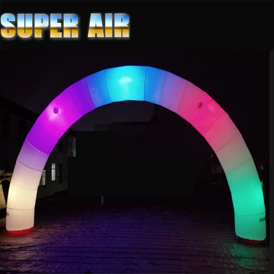 Arco inflable redondo multicolor de arco iris, tela Oxford personalizada profesional, iluminación para exteriores